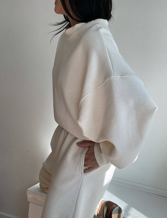 Marley Rippled Cotton Cropped Sweatshirt: Ecru or Onyx