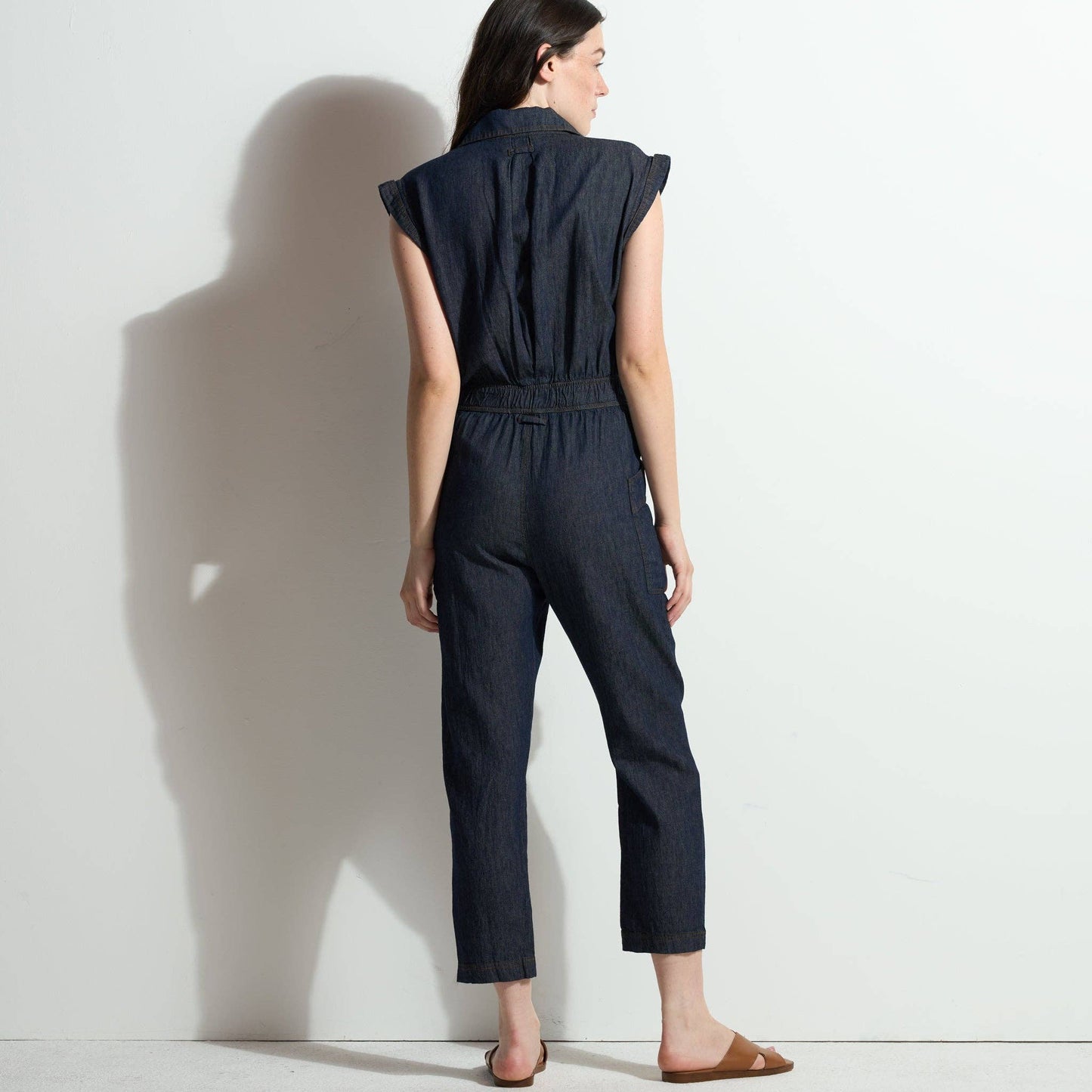 Japanese Fluid Denim Jumpsuit: Raw Indigo / S