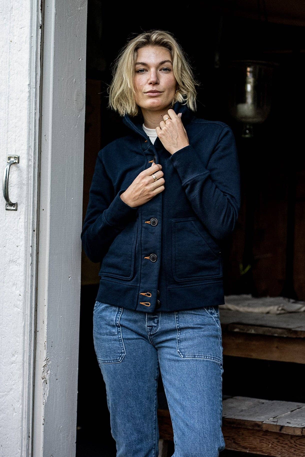 WiesMade - Women | Bodega Cardigan | 14oz 100% Cotton French Terry - Navy: Navy / S