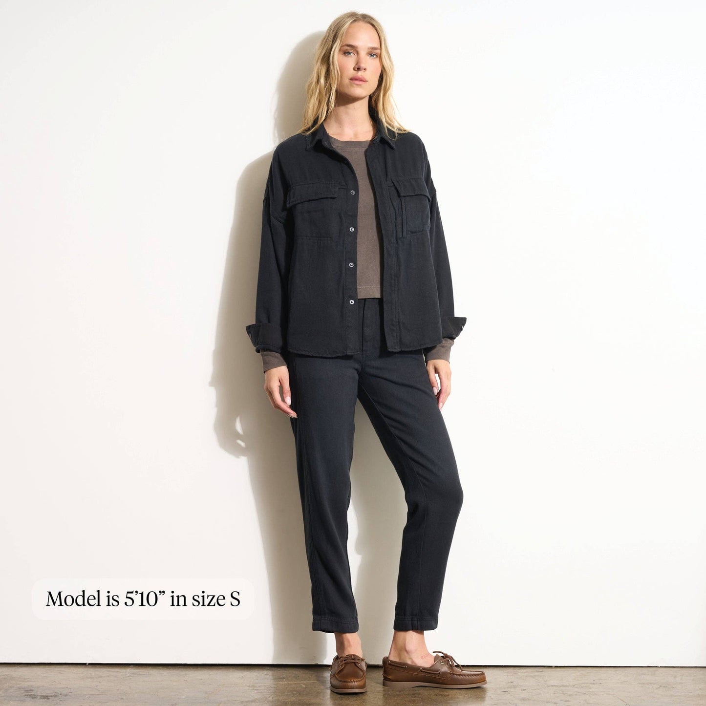 Odette Drape Denim Twill Shirt Jacket in Ecru or Navy