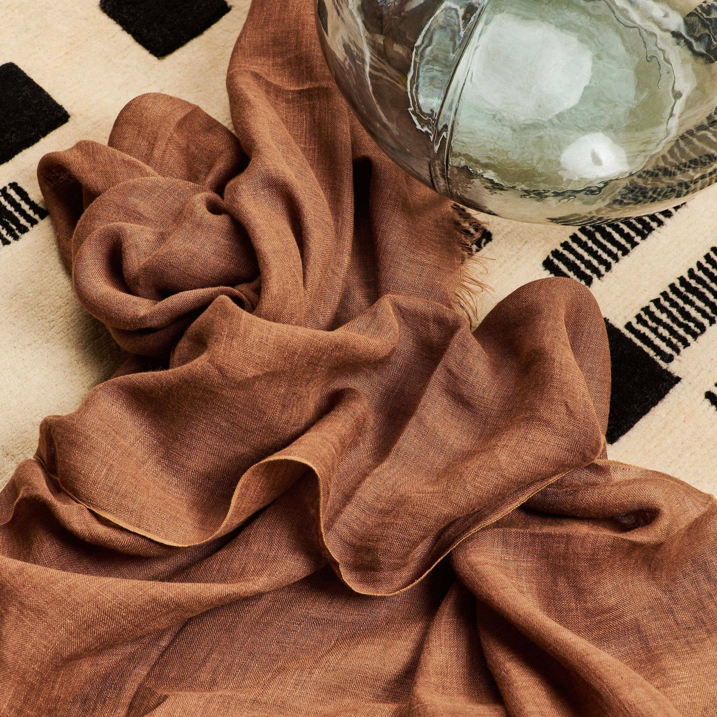 Coco Brown Soft Handwoven Modern Artisanal Linen Blend Scarf: Coco