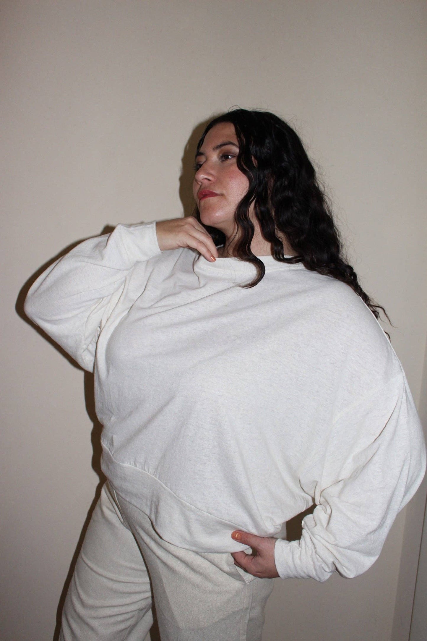 Mia Hemp-Organic Cotton Jersey Cropped Sweatshirt: Natural / O/S