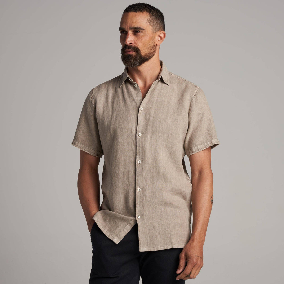 Rowan - Lyons Short Sleeve Linen Shirt: Seaport / M / MWTP0014