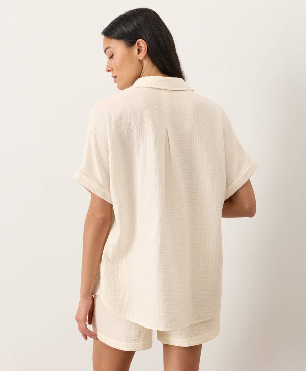 Pact - Women's Coastal Double Gauze Relaxed Shirt: Cream / Large