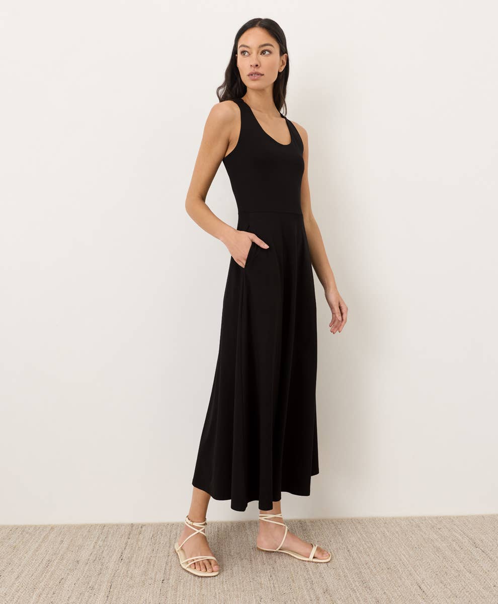 Pact - Women's Fit & Flare Open Back Maxi Dress: Black / Small