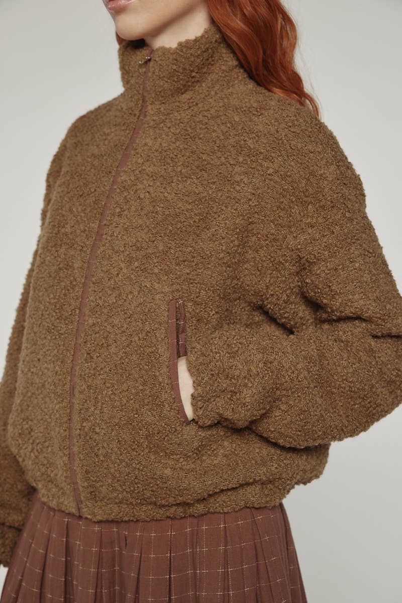 Amente - Wool high-neck bomber jacket: Olive / Solid / M/L