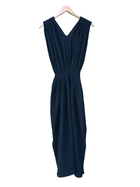 V Gathered greek dress in soft, organic, cotton: Navy blue