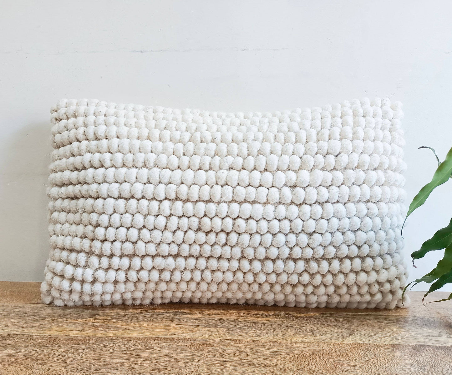 Handmade Ivory Nubby Throw Lumbar Pillow Cover with Insert