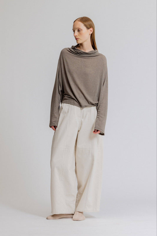 Draped Funnel Neck Stretch Jersey Top: Haze