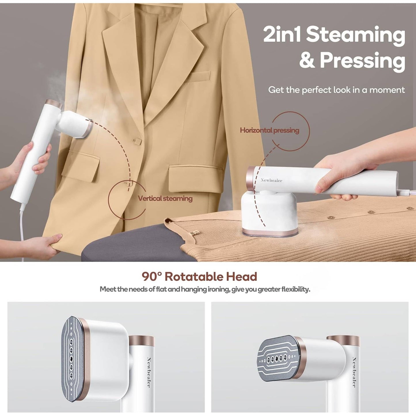 Newbealer - Portable Garment Steamer and Iron, 2 Steam Modes