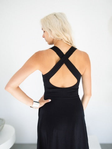 Pact - Women's Fit & Flare Open Back Maxi Dress: Black / Medium