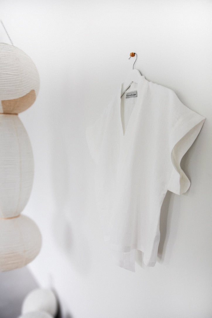 Eiko Kimono Wrap Top in White Linen