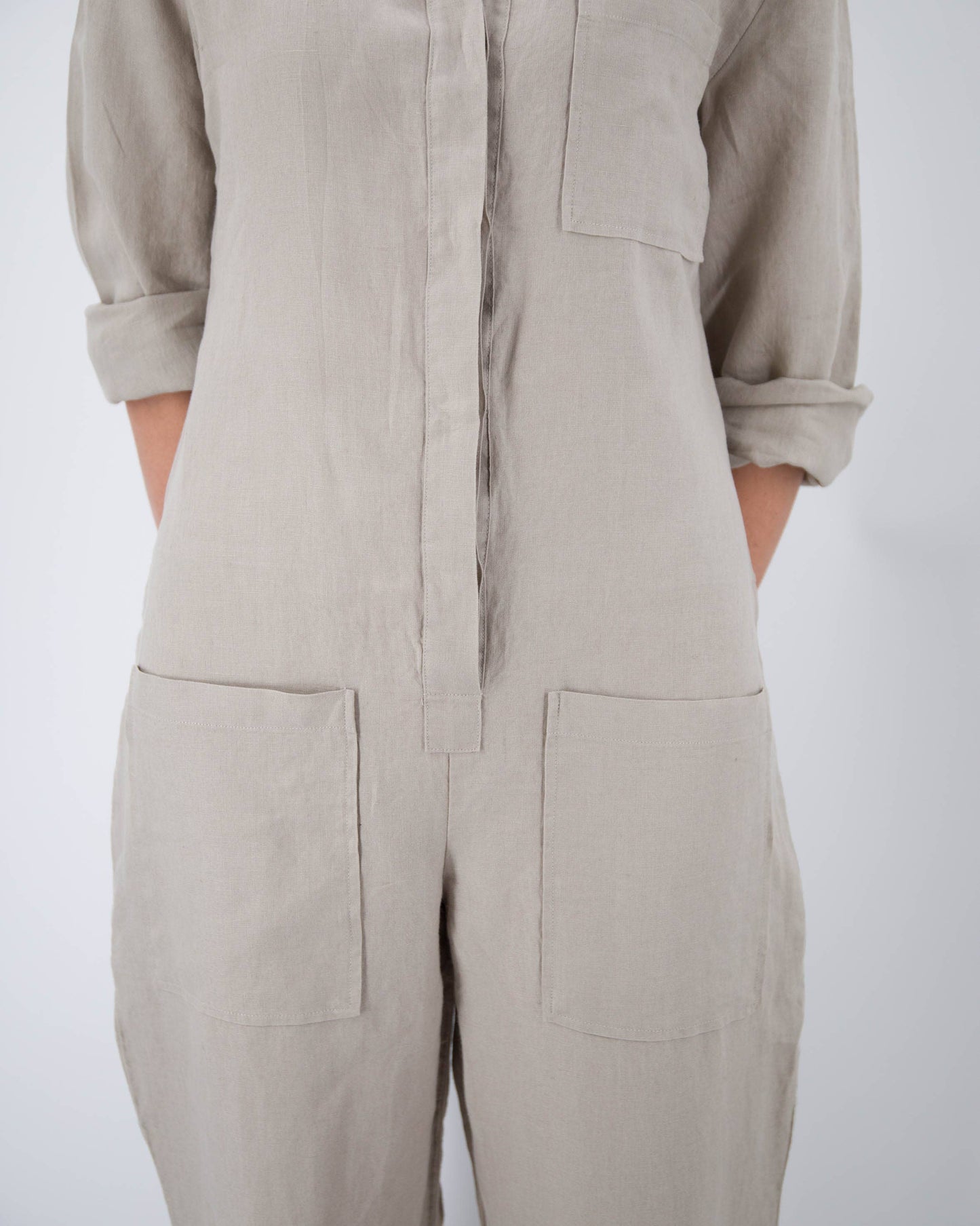 Sunday Morning - Isabelle Linen Jumpsuit: Charcoal / Large