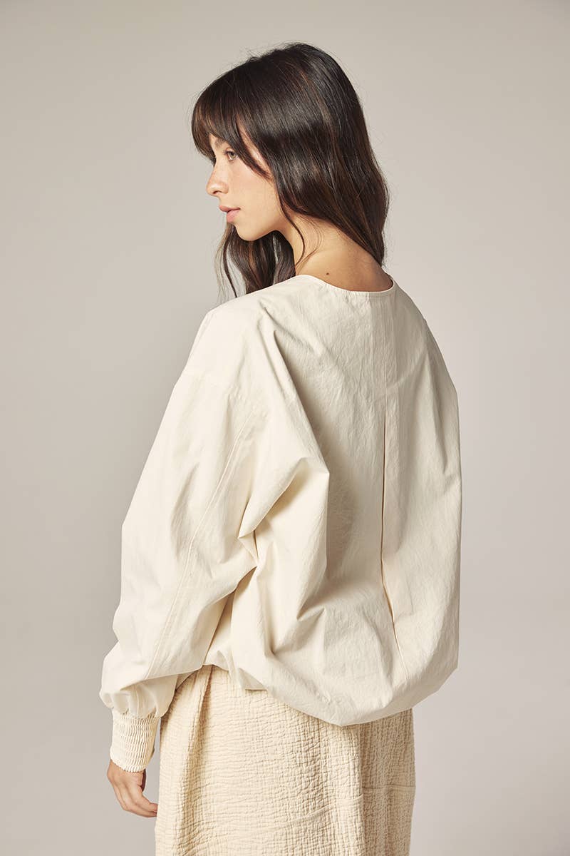 Ecru Zip Bomber Jacket  Amente  / Solid / M/L