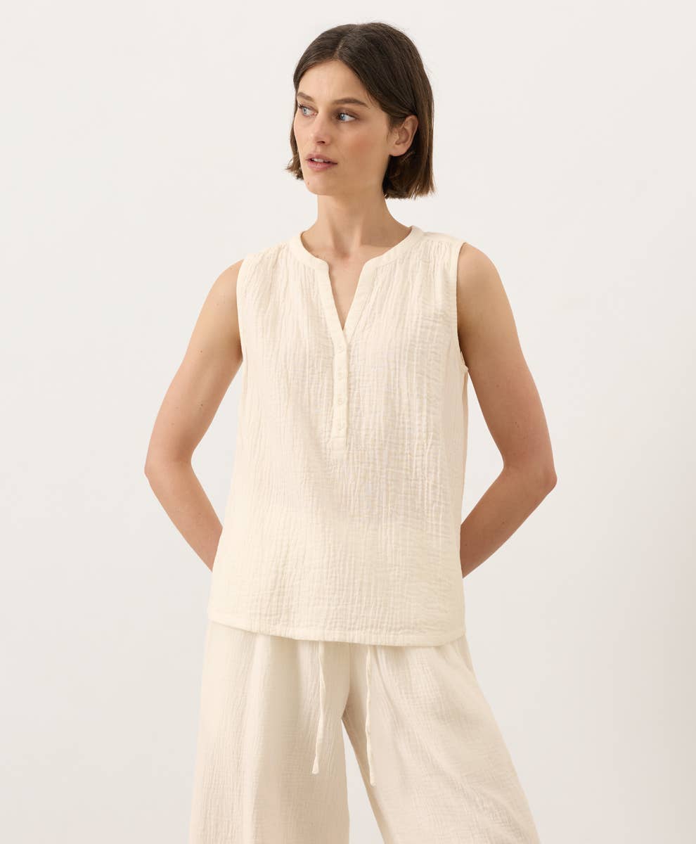 Pact - Women's Coastal Double Gauze Henley Tank: Cream / Medium