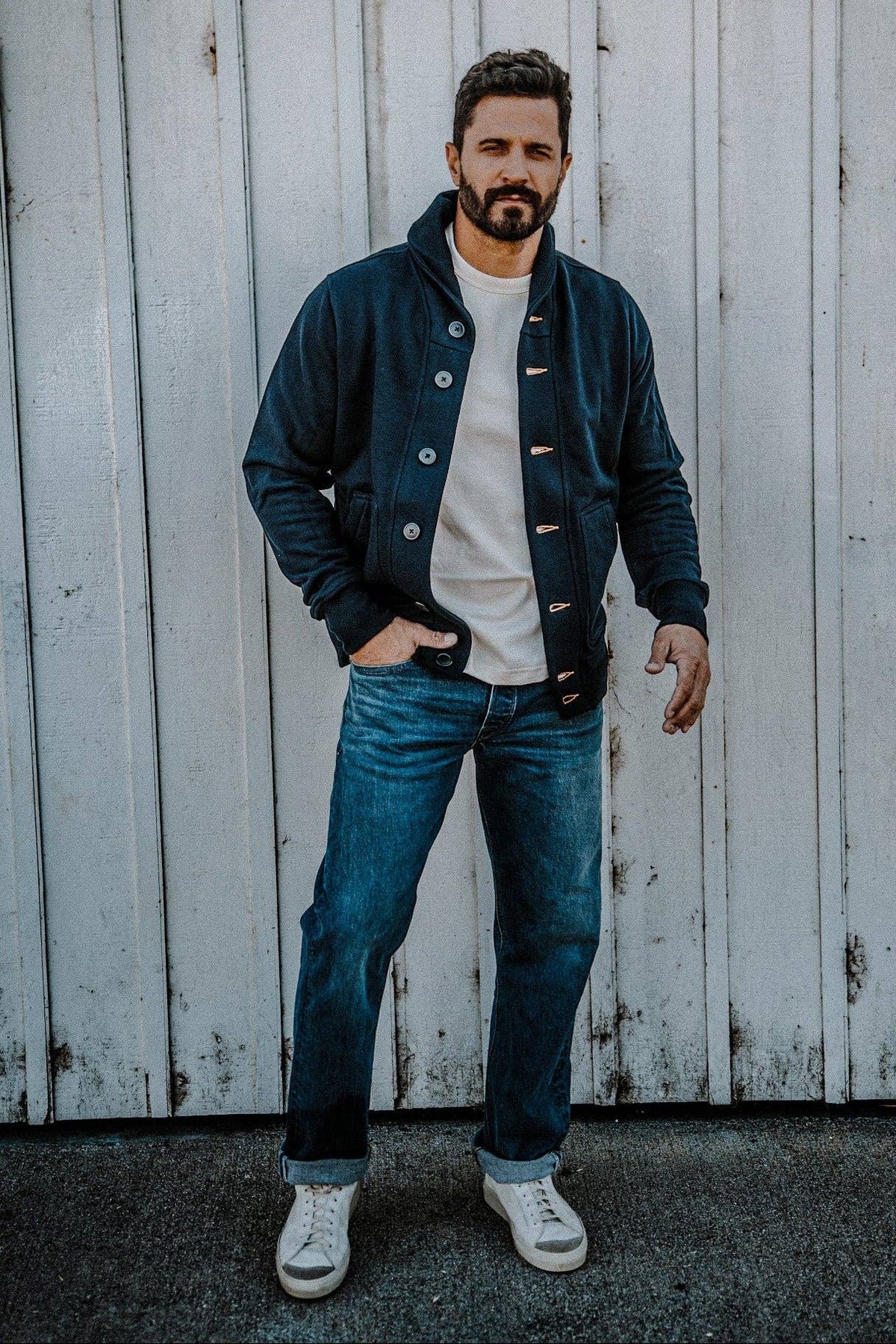 Men | Bodega Cardigan | 14oz 100% Cotton French Terry - Navy