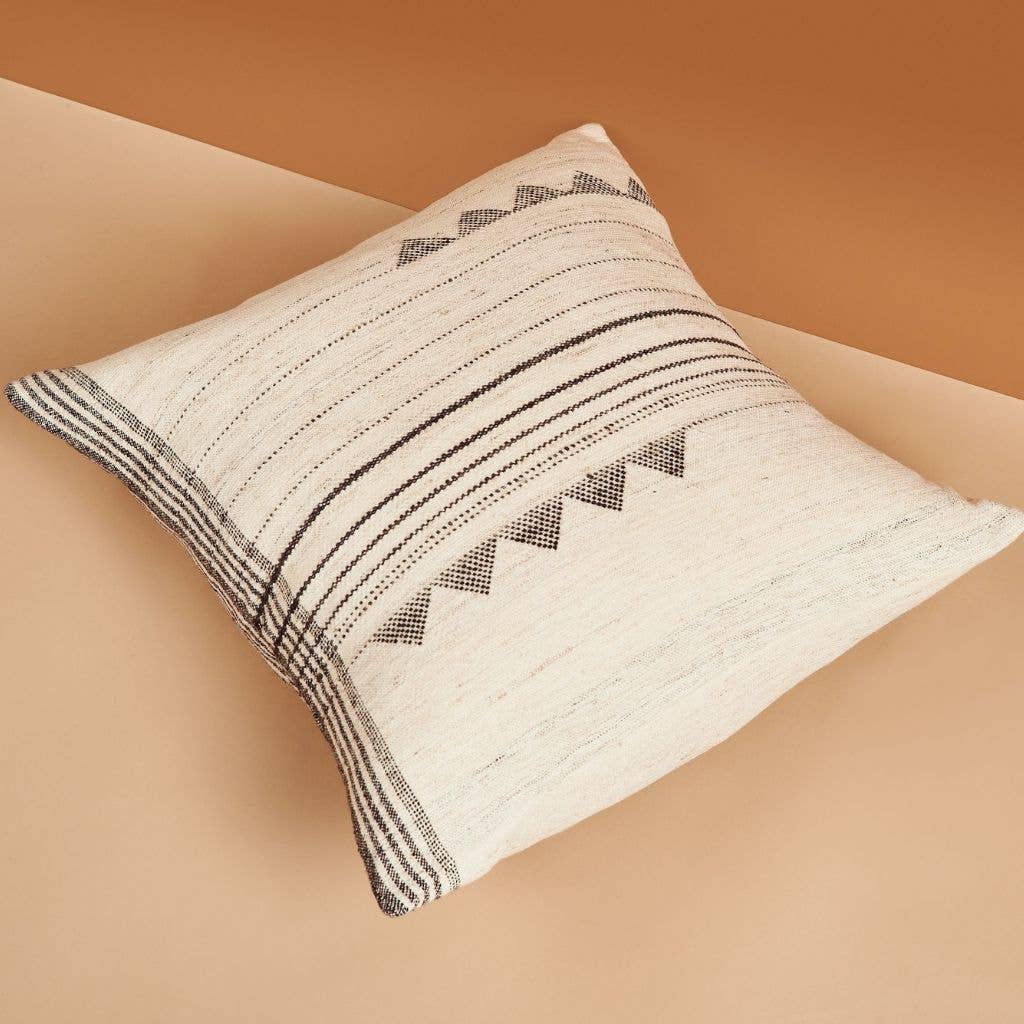 Kora Handloom Large Ecru Textured Pillow Cover with feather fill