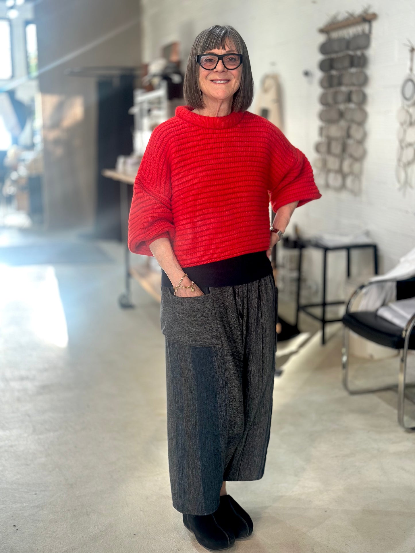 Na Nin - Romy Knitted Alpaca Balloon Sleeve Sweater: Tomato / O/S