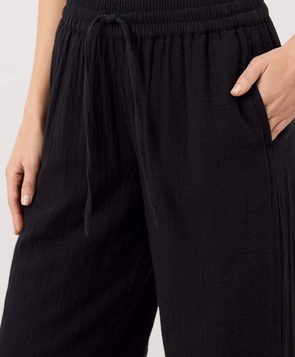 Coastal Double Gauze Split Hem Pant: Jet Black / Small