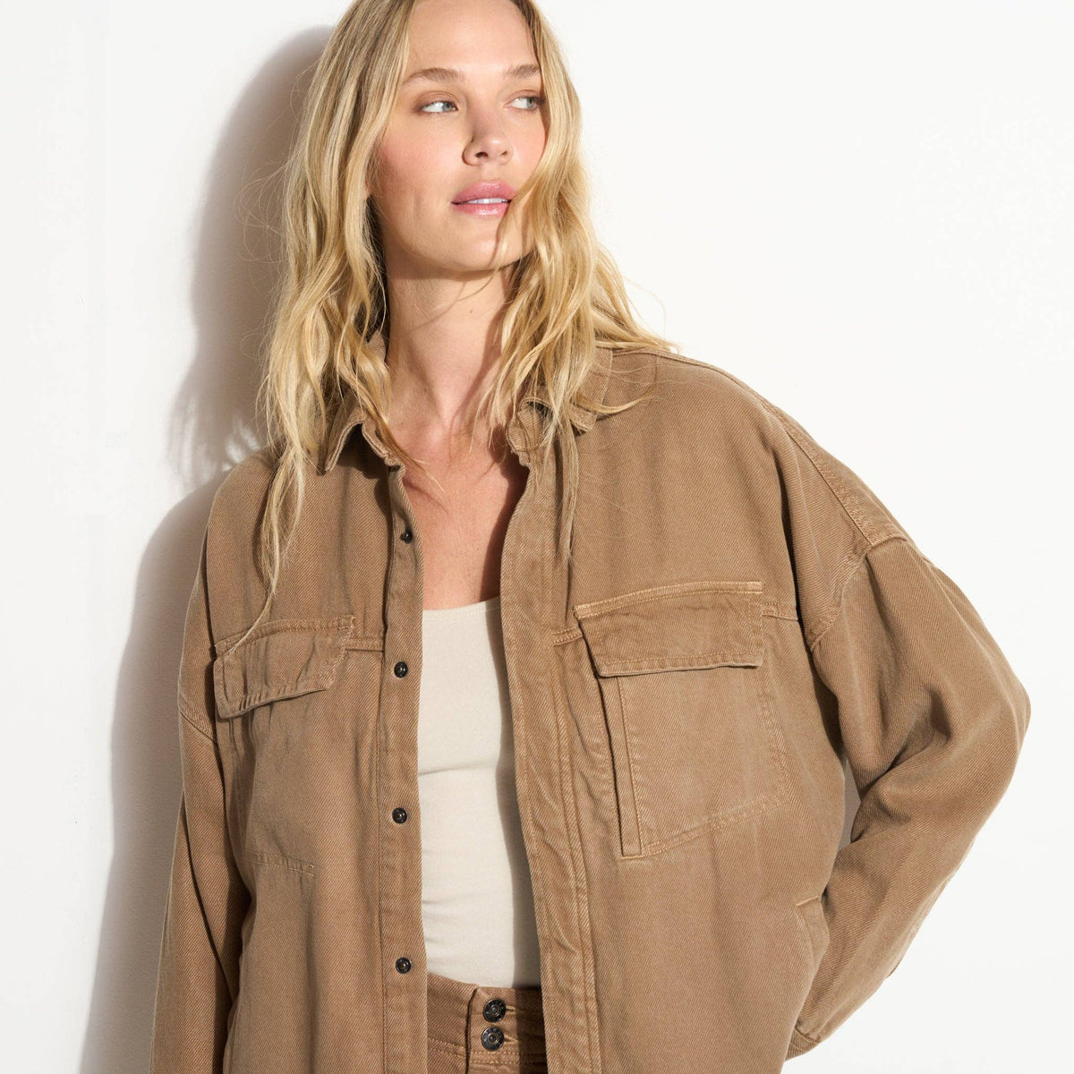 Rowan - Odette Drape Denim Twill Shirt Jacket: Washed Black / M / WWOW0007