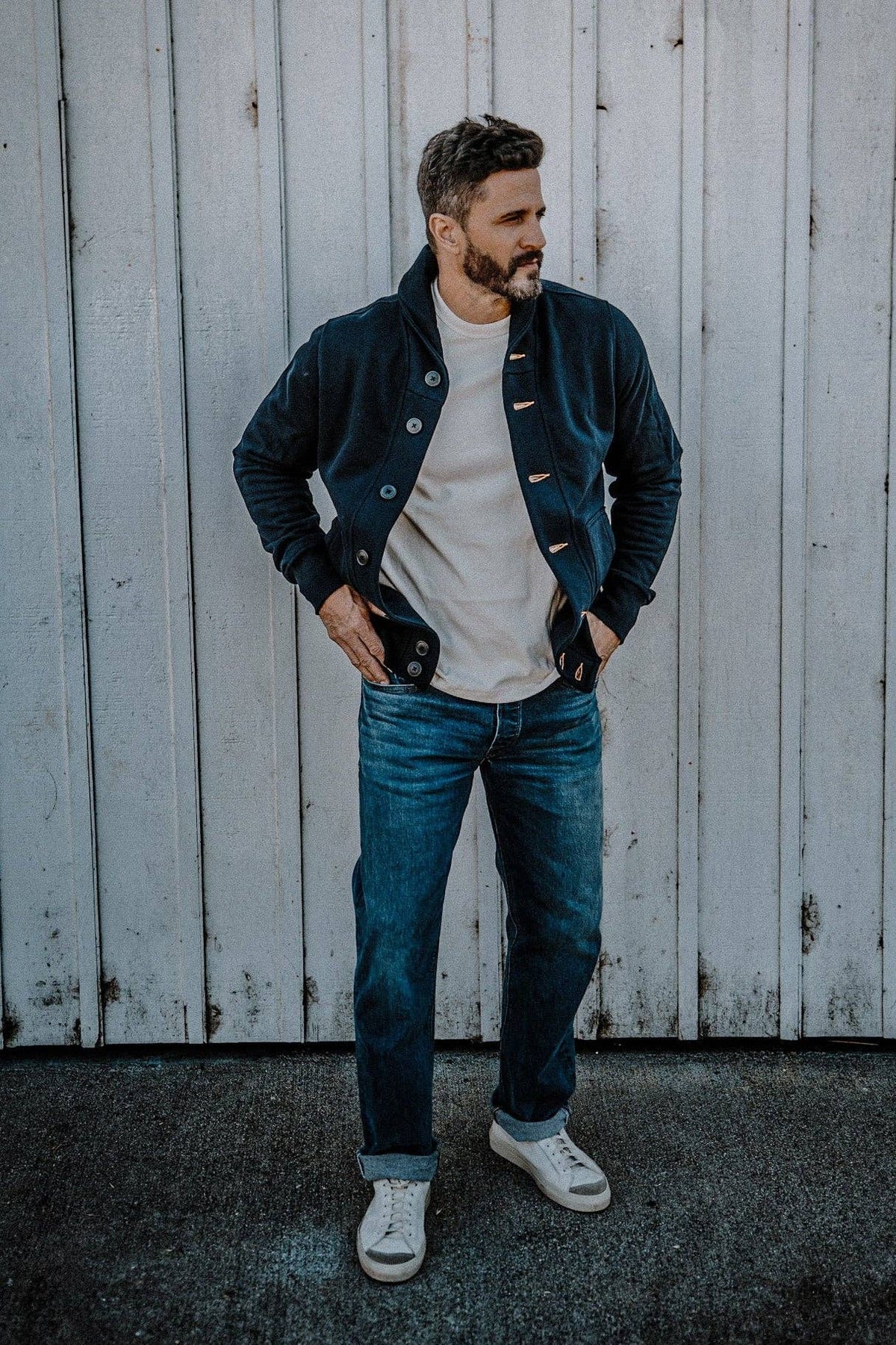 Men | Bodega Cardigan | 14oz 100% Cotton French Terry - Navy