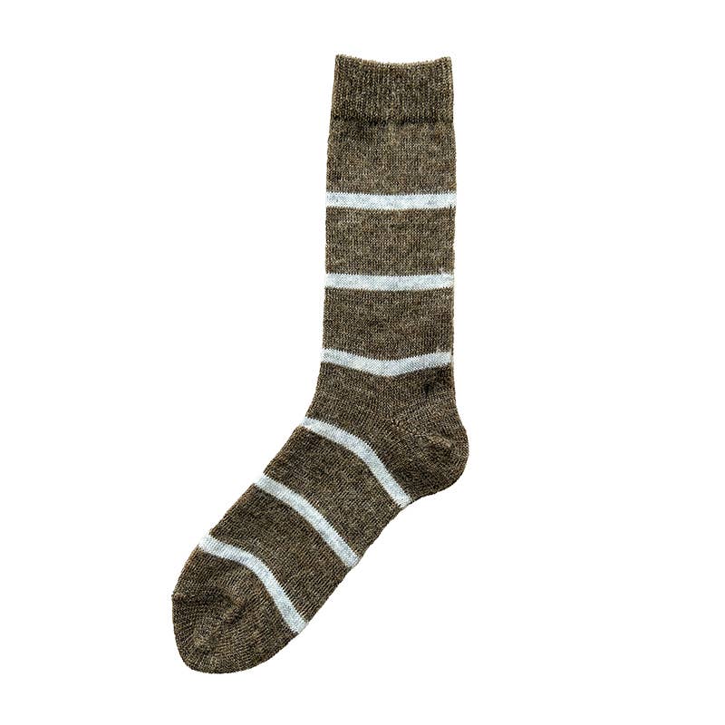 NISHIGUCHI KUTSUSHITA - NK0703 Mohair Wool Border Socks: Beige / L (USM9.5-12/USW10.5-13/EUR43-46)