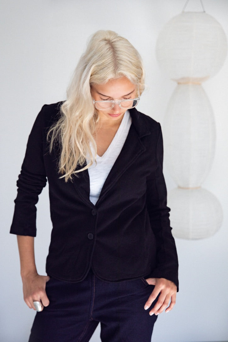 Washed Black Cally Comfort Terry Stretch Cotton Blazer