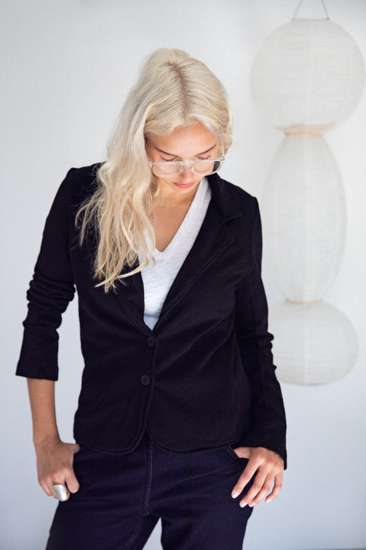 Washed Black Cally Comfort Terry Stretch Cotton Blazer