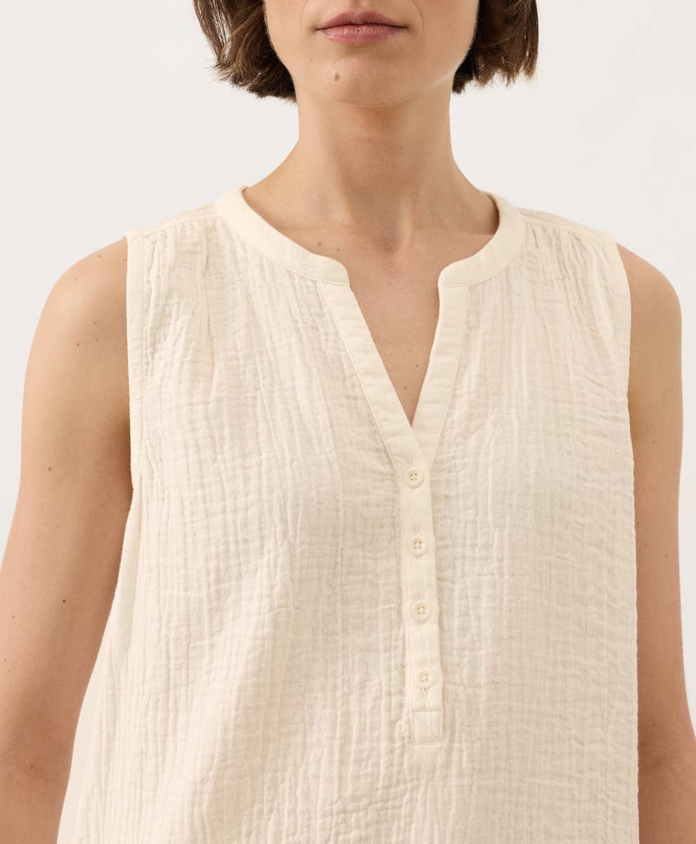 Pact - Women's Coastal Double Gauze Henley Tank: Cream / Medium