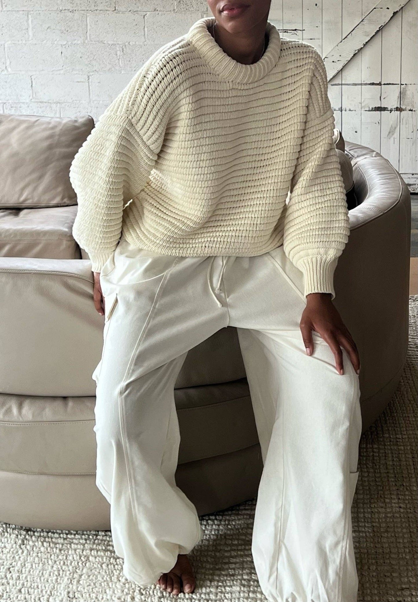 Na Nin - Romy Cotton Balloon Sleeve Sweater: Ivory / O/S