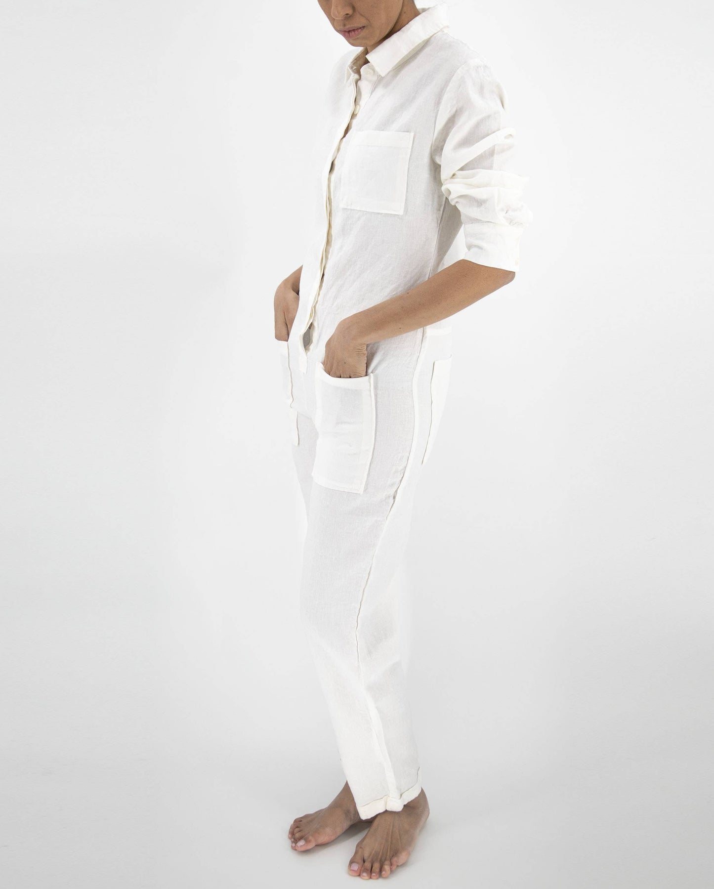 Sunday Morning - Isabelle Linen Jumpsuit: Charcoal / Small