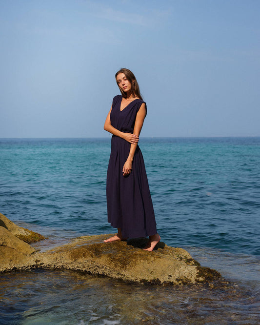CECILIA SÖRENSEN - 789 ACACIA Dress in organic cotton muslin: Blue