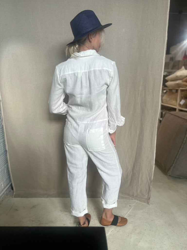 Isabelle Linen Jumpsuit: Milk / Small