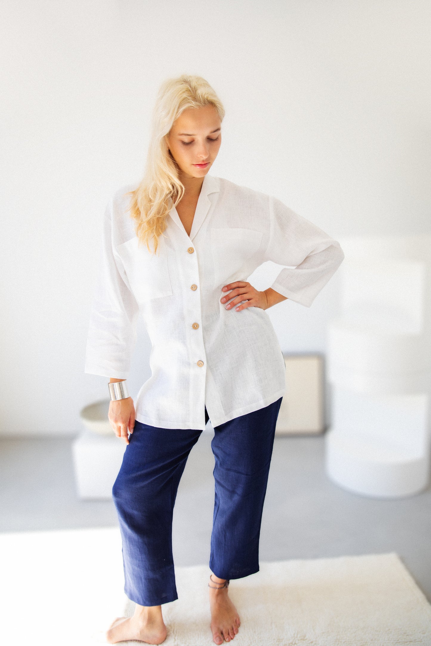 Rosemary Linen Layering Shirt in Pure White