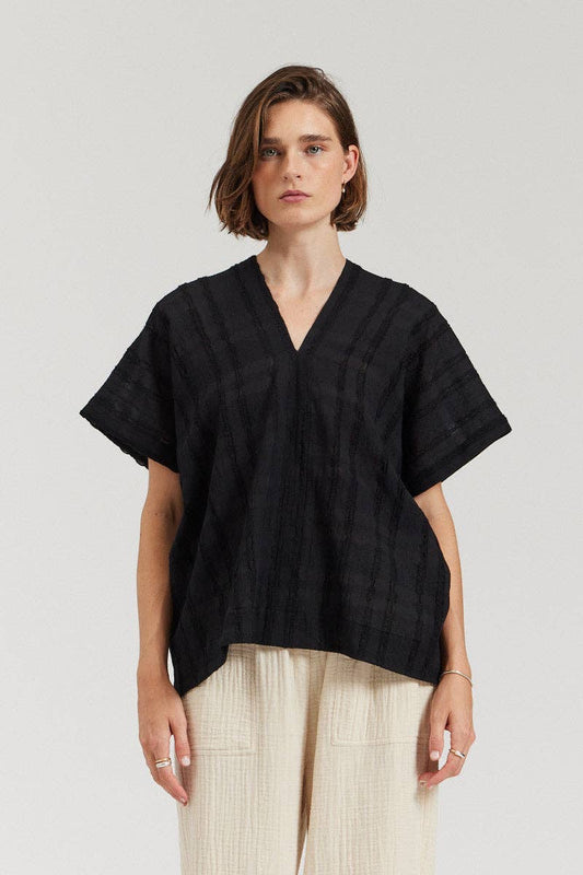there. elsewhere - Boxy Textured Blouse: Black / Small