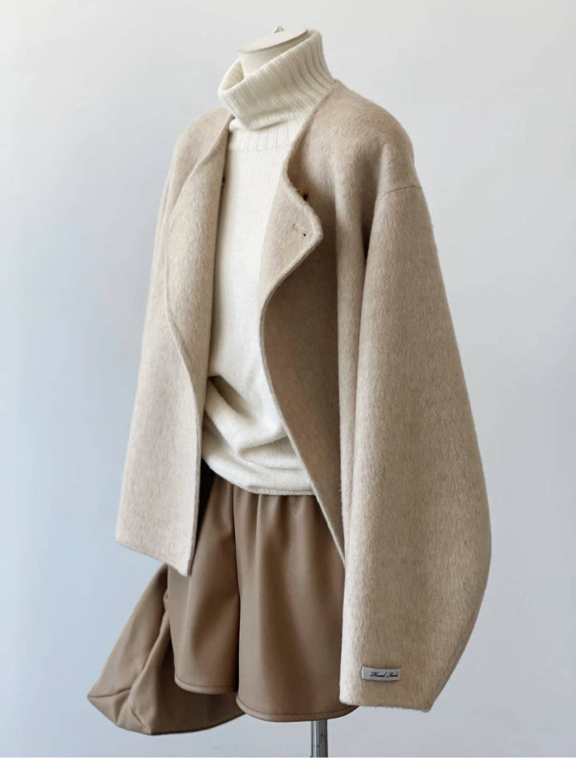 Loom & Line - Vela Short Loose Cardigan Wool Coat - Beige: One Size