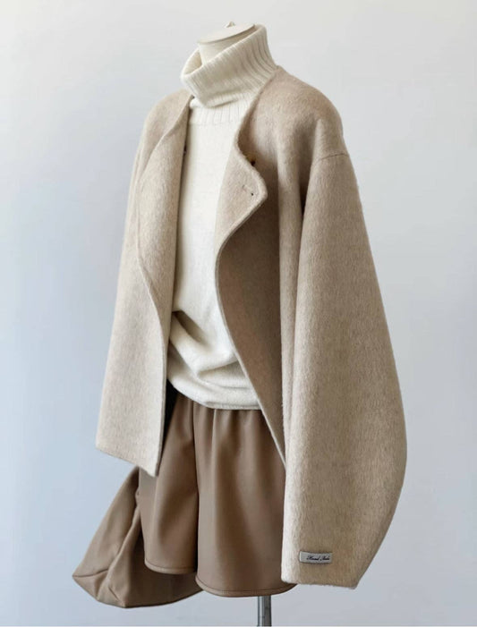 Loom & Line - Vela Short Loose Cardigan Wool Coat - Beige: One Size