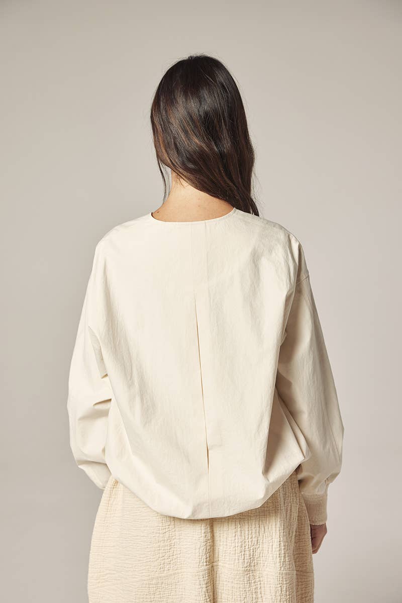 Ecru Zip Bomber Jacket Ecru Cotton  / Solid / XS/S