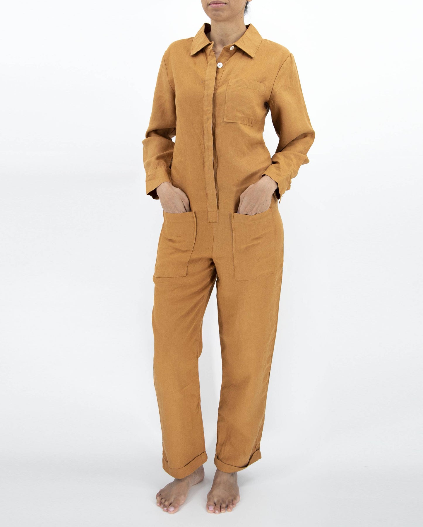 Sunday Morning - Isabelle Linen Jumpsuit: Charcoal / Large