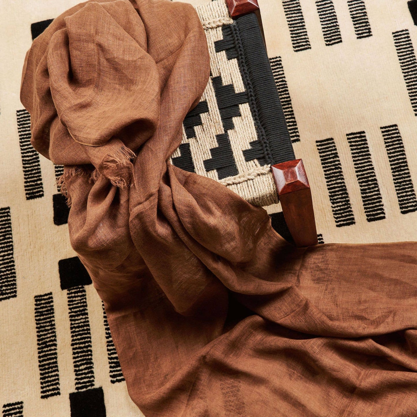Coco Brown Soft Handwoven Modern Artisanal Linen Blend Scarf: Coco