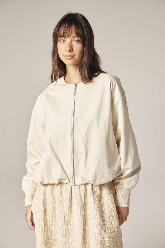 Ecru Zip Bomber Jacket  Amente  / Solid / M/L