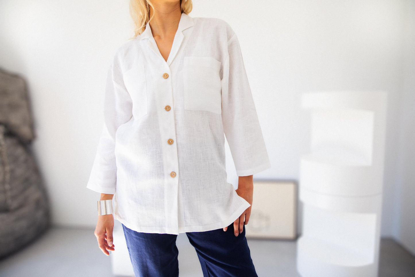 Rosemary Linen Layering Shirt in Pure White