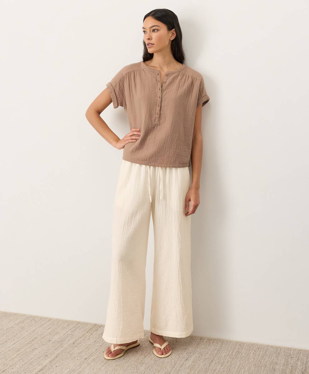 Pact - Women's Coastal Double Gauze Split Hem Pant: Cream / Large