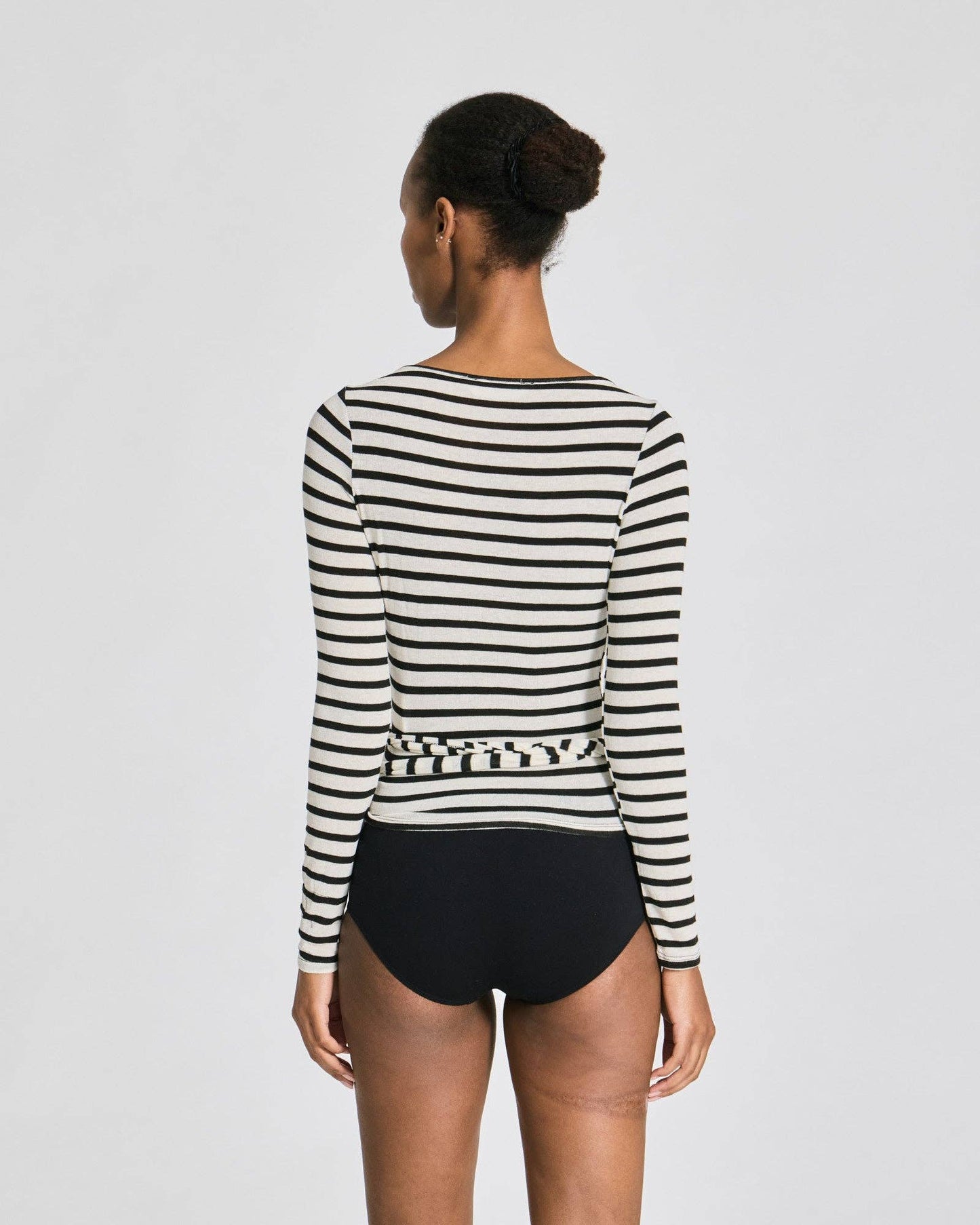 Signe Striped Wrap L/S Wool Top - Ecru / Black Sailor Stripe: L