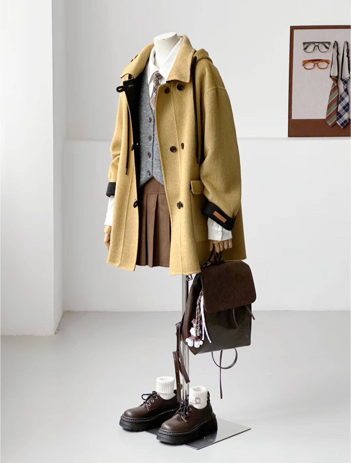 Loom & Line - Clara Mid-Length Two-tone Hooded Jacket - Mustard: One Size