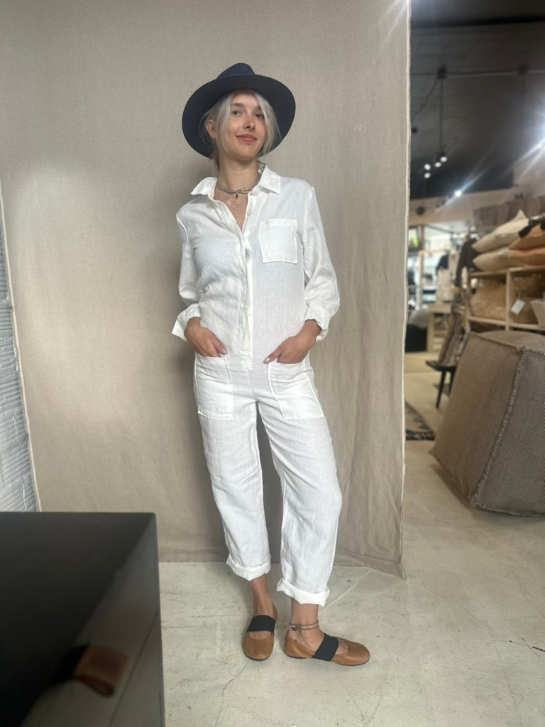 Isabelle Linen Jumpsuit: Milk / Medium