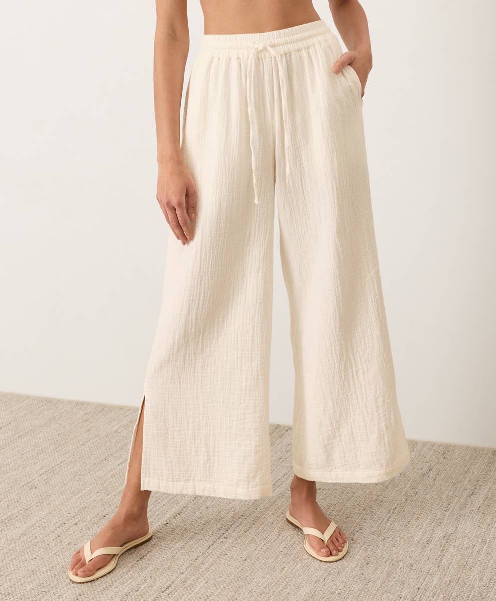 Pact - Women's Coastal Double Gauze Split Hem Pant: Cream / Extra Small