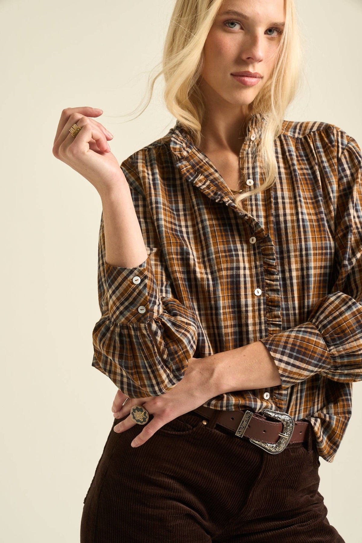 Cheyenne Mini Ruffle Cotton Blouse