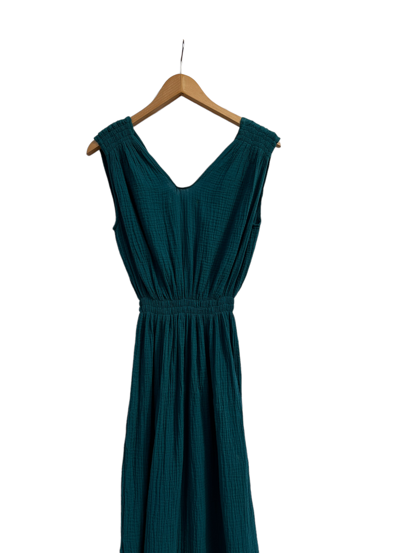 V Gathered greek dress in soft, organic, cotton: Navy blue