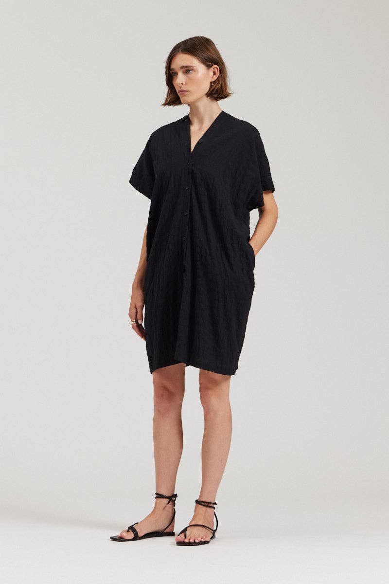 there. elsewhere - Button Down Boxy Dress: Black / Small